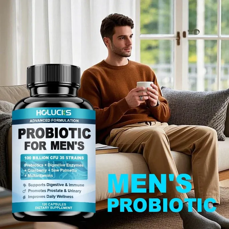 Advanced Men's Probiotic Supplement 100B CFU Prebiotic Fiber Enzymes Saw Palmetto Cranberry για την ευεξία των ούρων του προστάτη