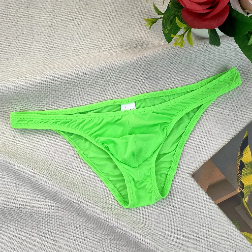 Men's Ultra-low Waist Bugle Pouch Bikini Briefs Sexy Tight Transparent Underwear Male Ice Silk Ultra-thin Underpants Plus Size