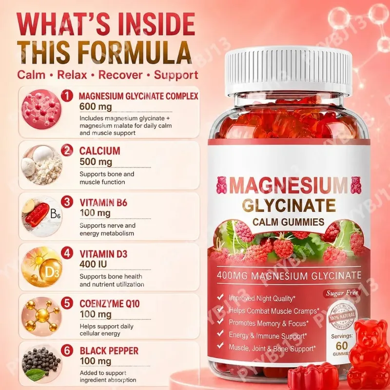 Σερβία Magnesium Gummies-Γλυκινικό μαγνήσιο και μηλικό μαγνήσιο Συμπλήρωμα καλίου μαγνησίου χωρίς ζάχαρη για υποστήριξη της υγείας