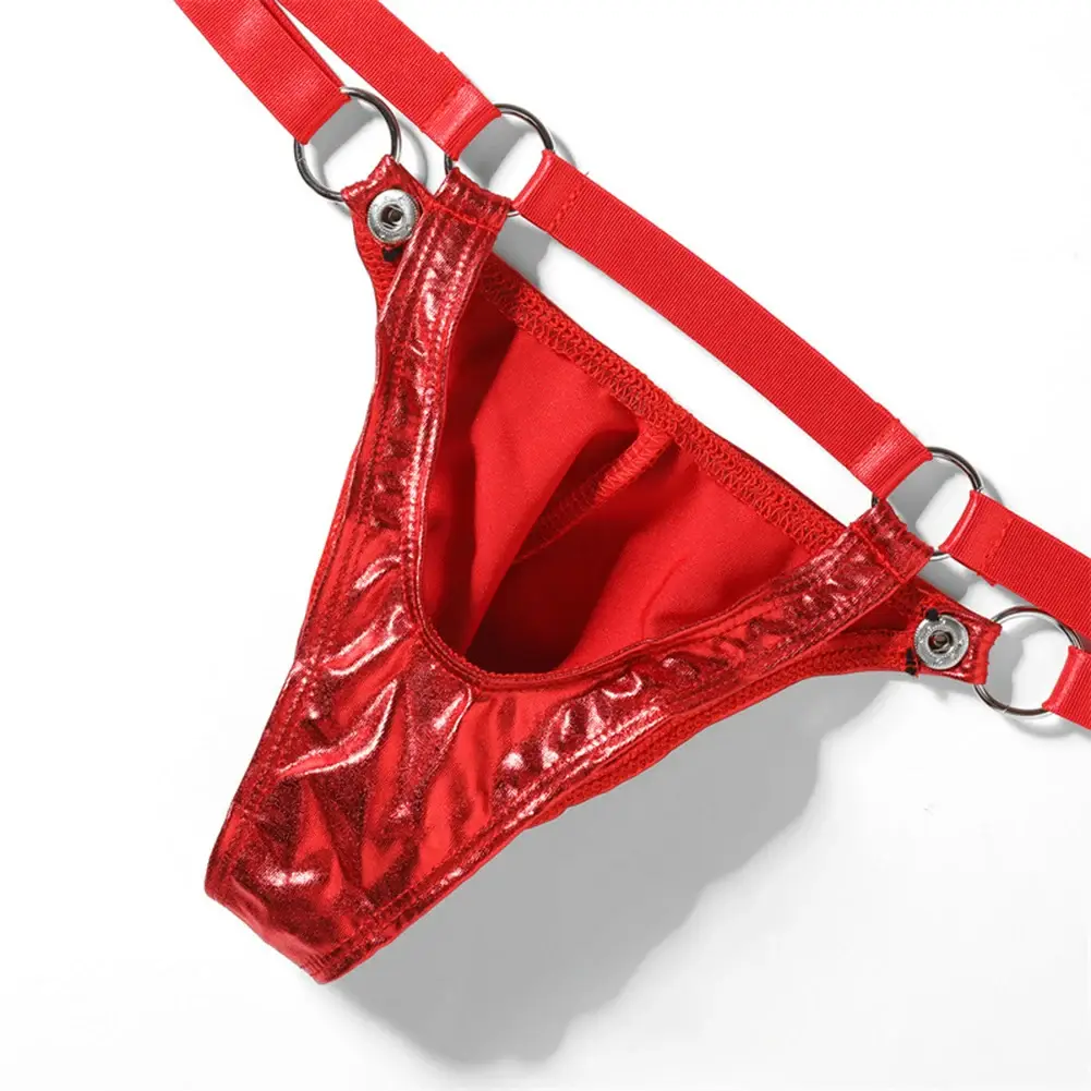 1pc Men Patent Leather G-String Sexy Thong V-back Low Ring Rise T-back Bulge Pouch Lingerie Underwear Gay Sissy Hot Clubwear