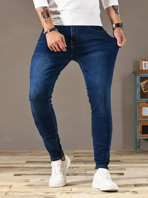 Férfi Farmer Stretch Skinny Farmer Nadrág Egyszínű Fekete Kék Tavaszi Luxus Utcai Harajuku Hip-Hop Stílus Slim Fit Nadrág Márka
