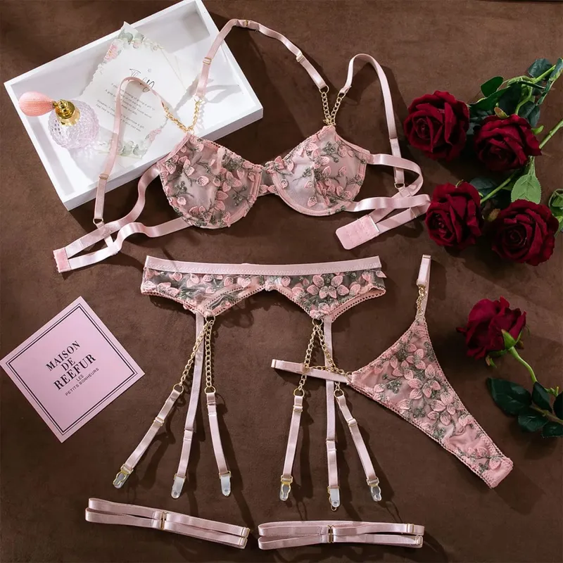 Embroidered Print Brassiere Lingerie Set