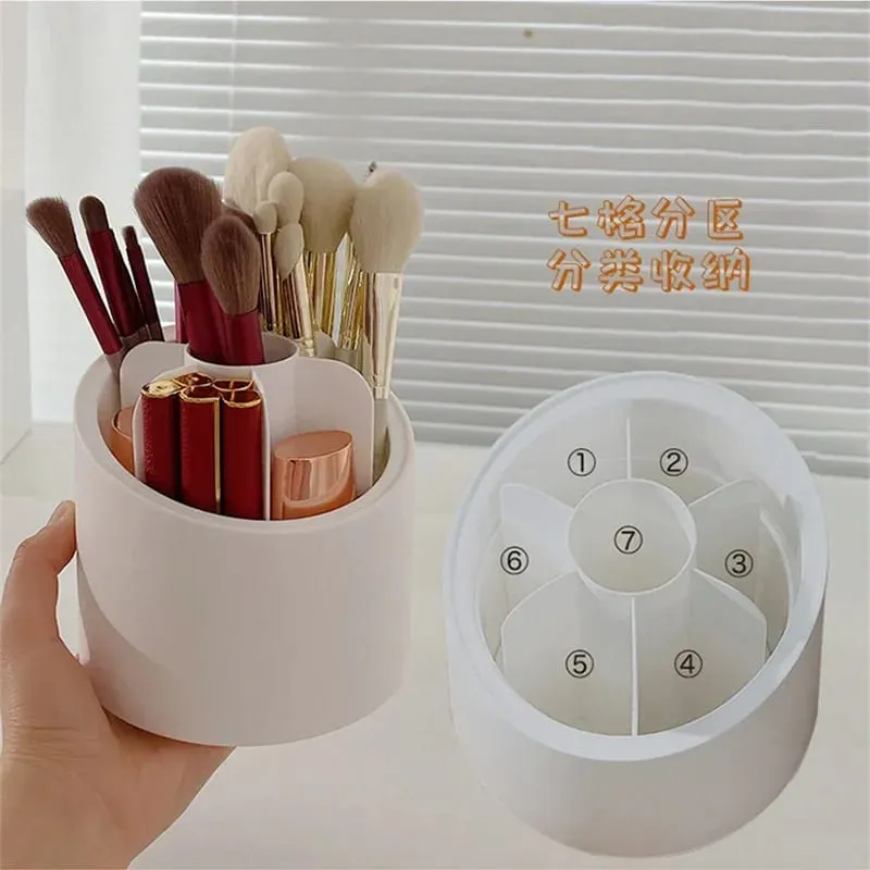 Desktop Cosmetic Brush Organizer 360° Umiikot na Makeup Brushes Holder 7 Grids Lipstick Eyebrow Pen Holder Eye Shadow Storage Box