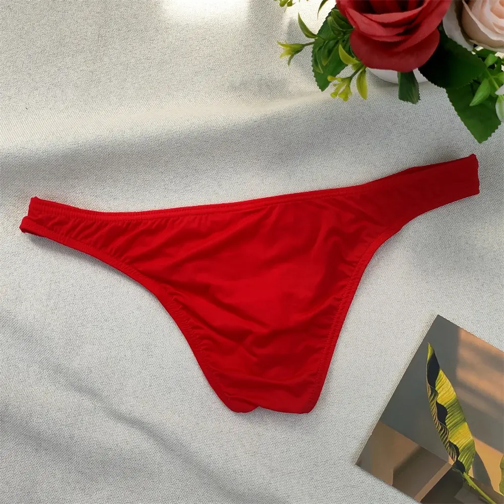 Men's Ultra-low Waist Bugle Pouch Bikini Briefs Sexy Tight Transparent Underwear Male Ice Silk Ultra-thin Underpants Plus Size