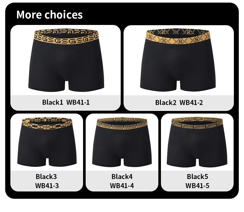5-piece Set Of Men's Black Classic Elastic Waisted Underwear Quick Drying Comfortable Sporty Youth Trend Flat Corner Pants