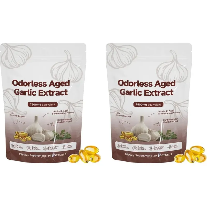 Walang amoy na may edad na Garlic Extract 7500mg Katumbas na Softgels 30 Bilang Pang-araw-araw na Garlic Supplement sa Puso at Pangkalahatang Wellness Support