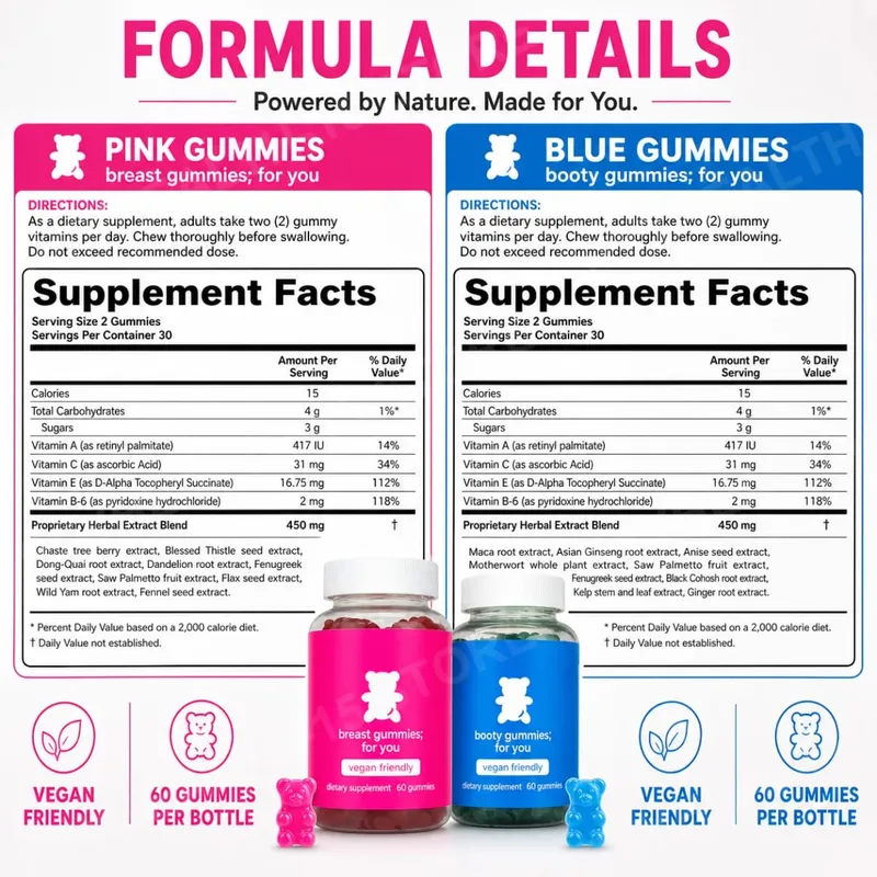 Top&Peach Support Combo Pack Multivitamin gumicukor nőknek gyógynövénykivonatokat és esszenciális vitaminokat tartalmaz, gluténmentes 60 Count