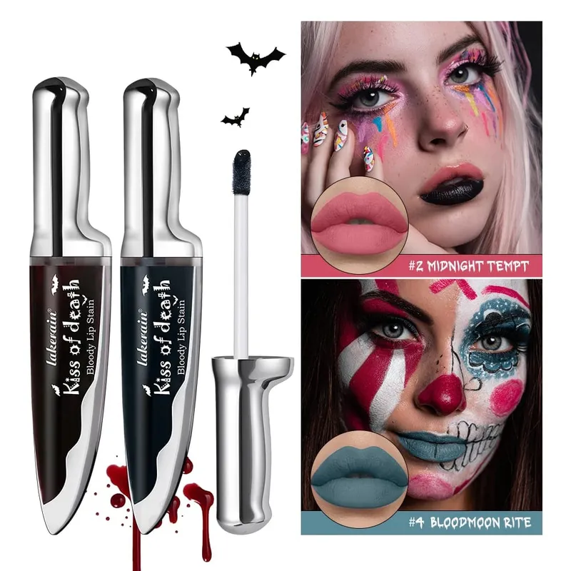 Halloween Gothic Σετ Μακιγιάζ 5 τμχ Lip Stain Dark Cream Blush Eyeshadow Stick Glitter Eyeliner με τσάντα Cosplay Party Face Body