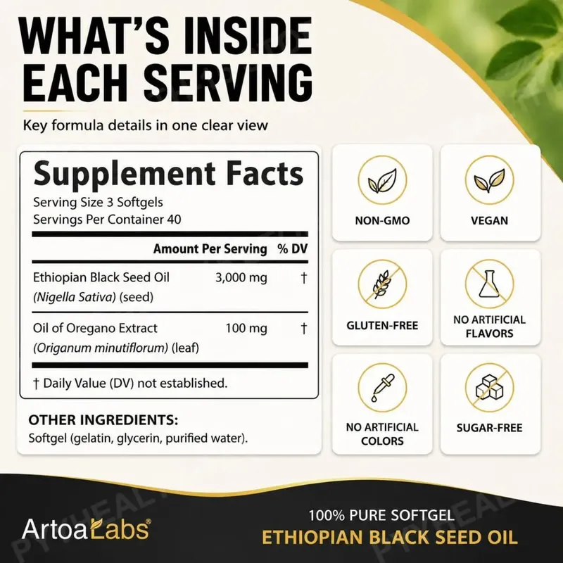 Ethiopian Black Seed Oil Softgels 3000mg na may 100mg Oregano Extract para sa Immune Digestive at Daily Vitality Support 120 Count