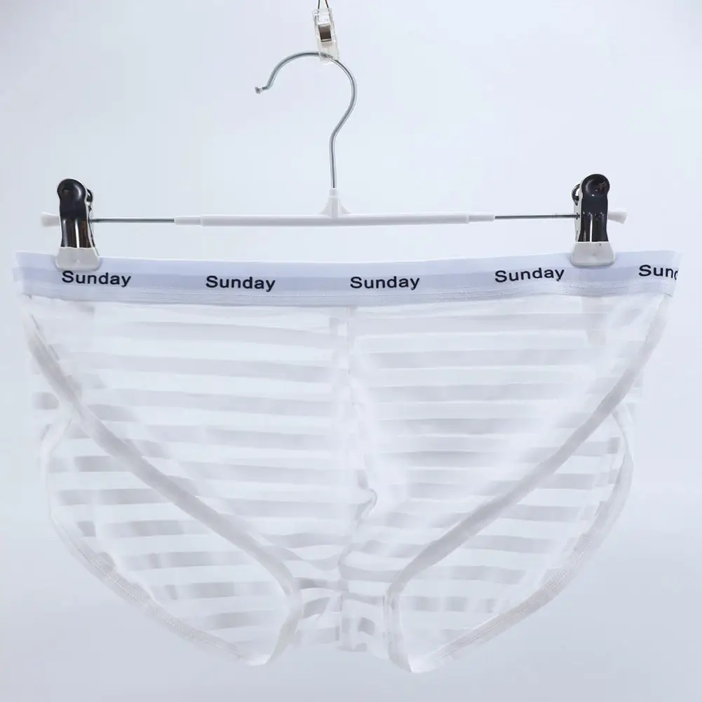 Men Casual Transparent Striped Mesh Briefs Side Fork Panties Shorts Breathable Pouch Man Comfortable Home Underwear