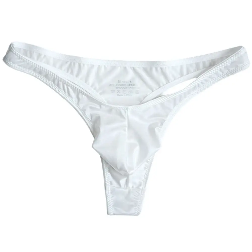 1pc Men Satin-like Glossy Ice Silk G-string Solid Low-Waist Shiny Smooth Thong Bulge Pouch Thong Thin Transparent Underwear
