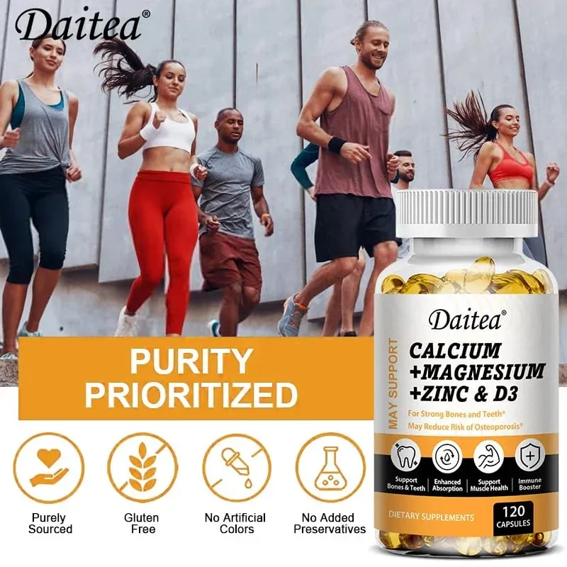 Daitea Calcium Magnesium Zinc Capsules Vitamin D3 helps support bones teeth heart and enhance immune system function.