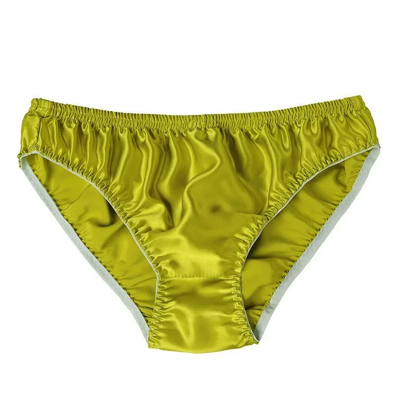 100% Mulberry Silk Men Sexy Underwear Wrinkle Briefs Breathable Male Panties Pure Silk Trigonometric Soft Man Underpants Summer