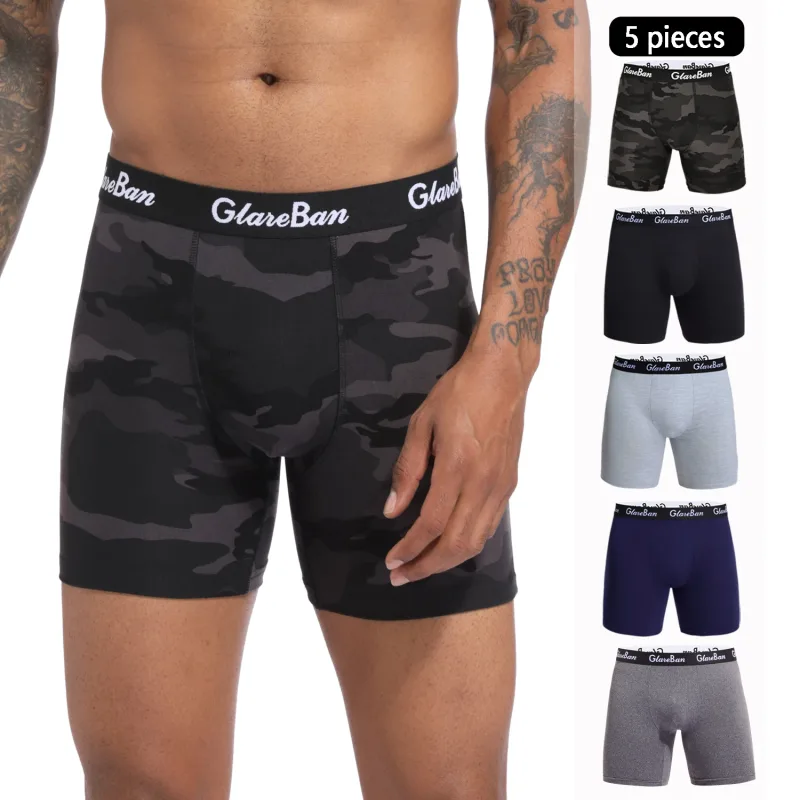 5 pz Set Mid-Lungo Boxer Nero Biancheria Intima Degli Uomini Traspirante Mutande Maschili per Gli Uomini Homme Boxer Sottovesti Mutandine Morbide 2024