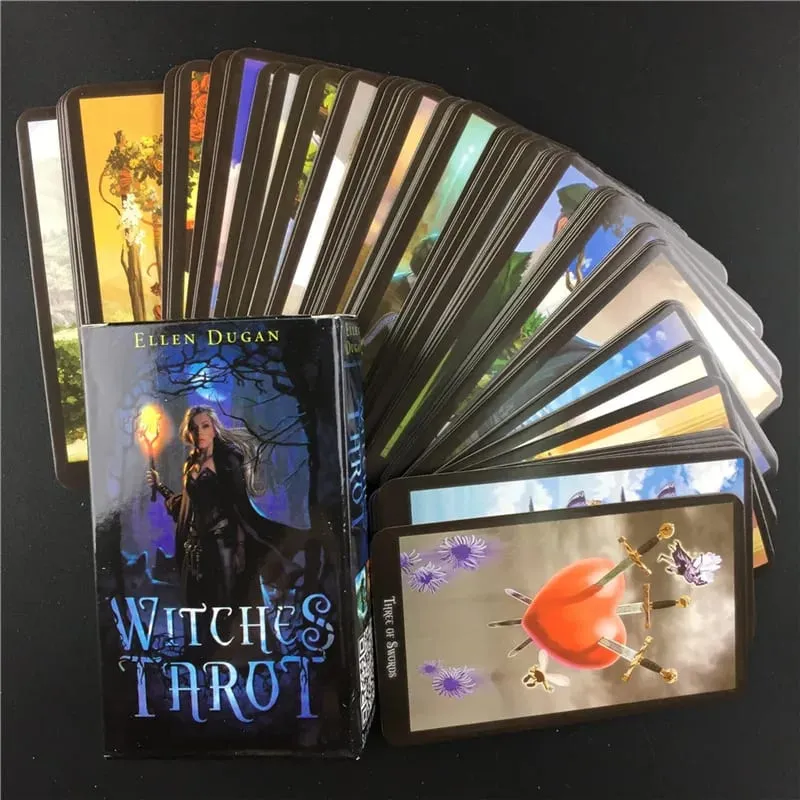 Witches Tarot Deck Oracles Cards Mysterious Divination Αγγλικά Κάρτες Ταρώ για γυναίκες Κορίτσια Κάρτες Παιχνίδι Επιτραπέζιο Παιχνίδι PDF Οδηγός
