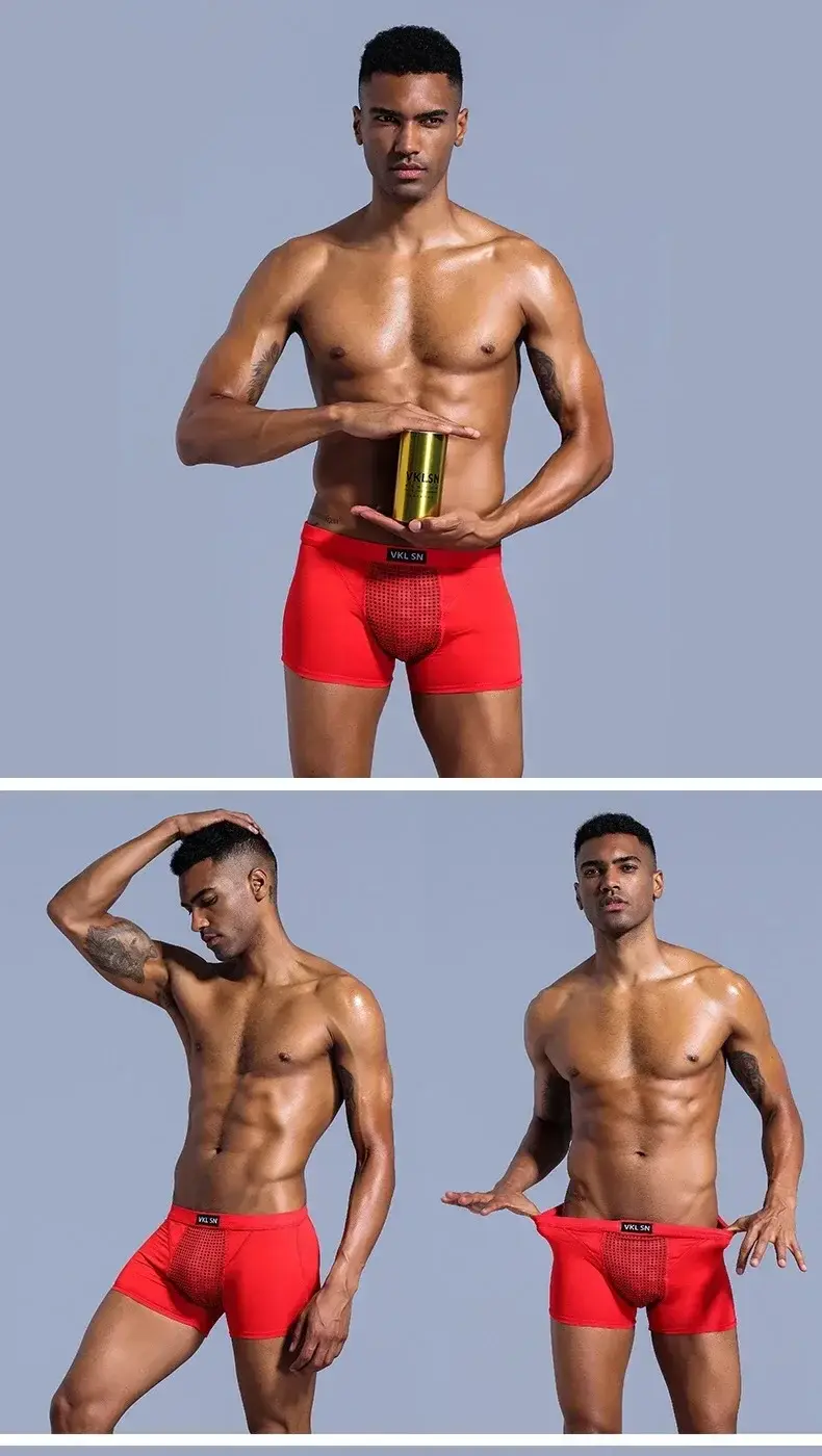 Men's Magnetic Closure Milk Silk Boxer Briefs Anti-Slip Quick-Dry Ultra Soft Breathable Underwear Boxer Shorts