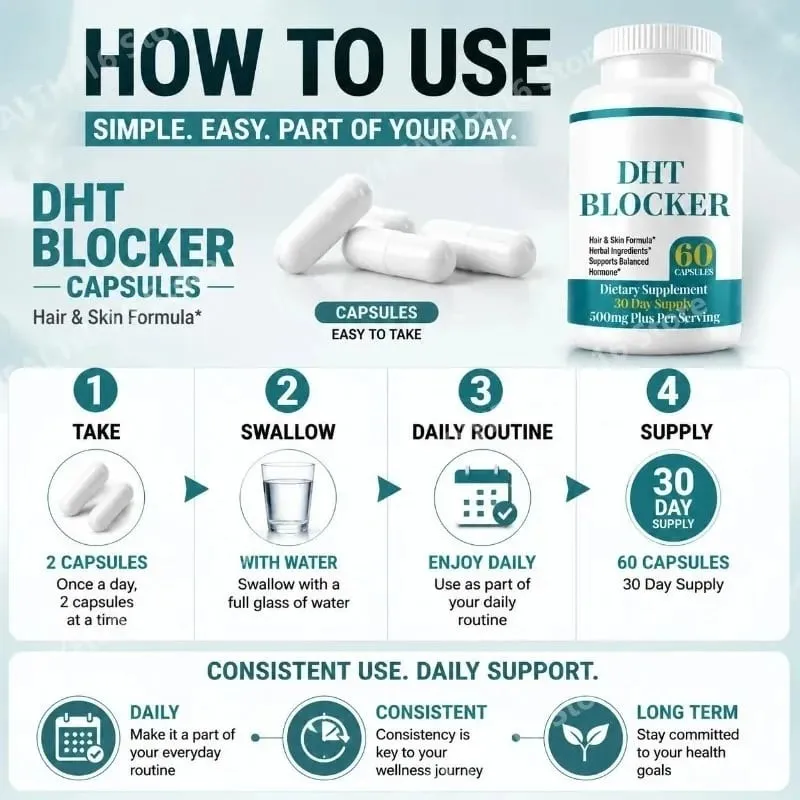 DHT Blocker Capsules na may Biotin 5000mcg Vitamin C D E B6 at Zinc para sa Malusog na Buhok at Suporta sa Balat Gluten-Free 60 Bilang