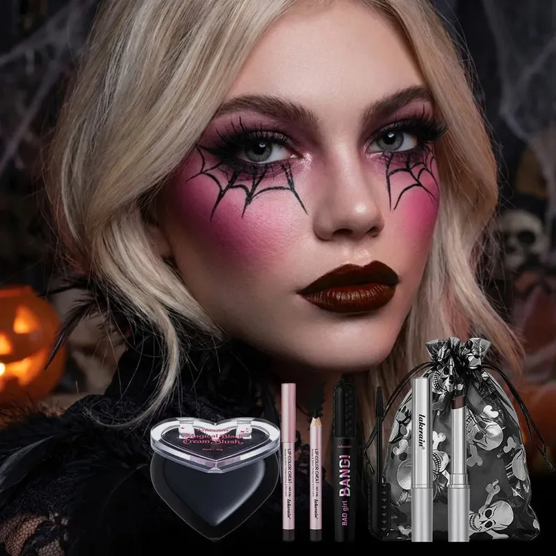 Halloween Gothic Κιτ Μακιγιάζ Υψηλό Κορεσμένο Χρώμα Μεγάλης διάρκειας Easy Off Safe Formula Blush Lip Crayon Mascara για καθημερινά και πάρτι