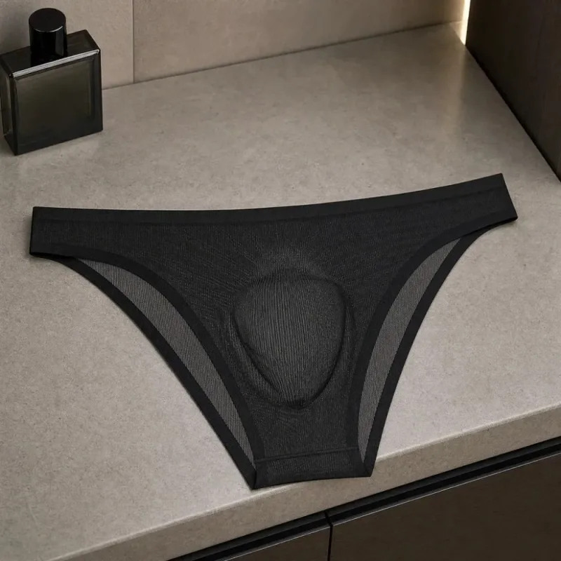 Soft Ice Silk Men's Triangle Panties Lingerie Breathable Men Thin Briefs Solid Color Large Size Underwear for Men Male