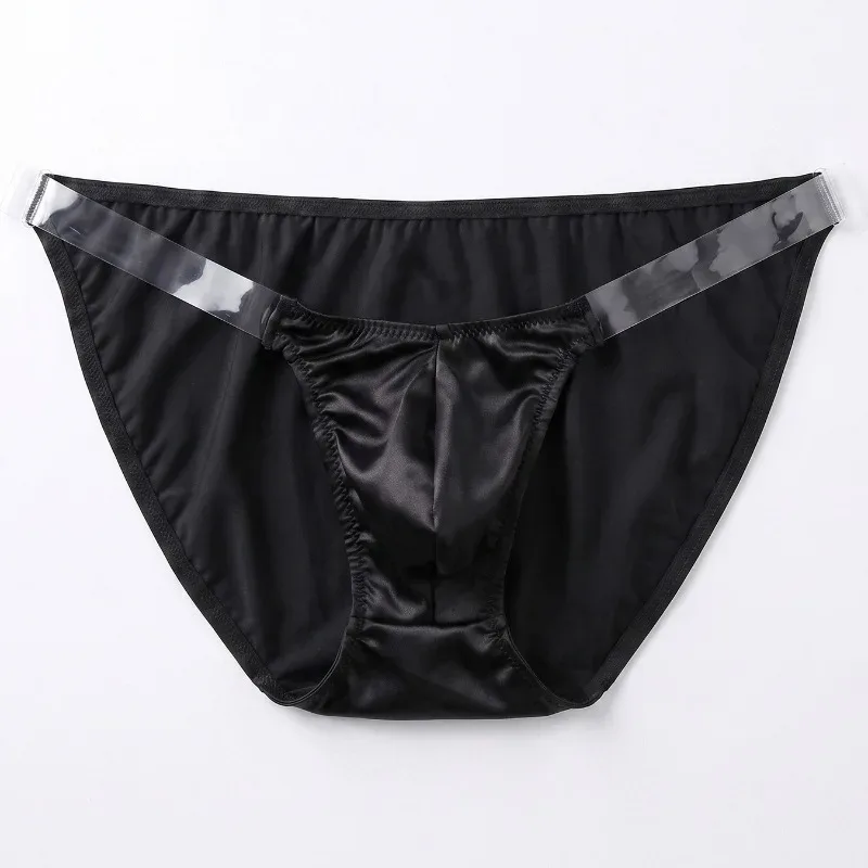 Ice Silk Satin Like Men's Underwear Solid Stretch High Fork Briefs Triangular Panties Bulge Pouch Smooth Breathable Underpant
