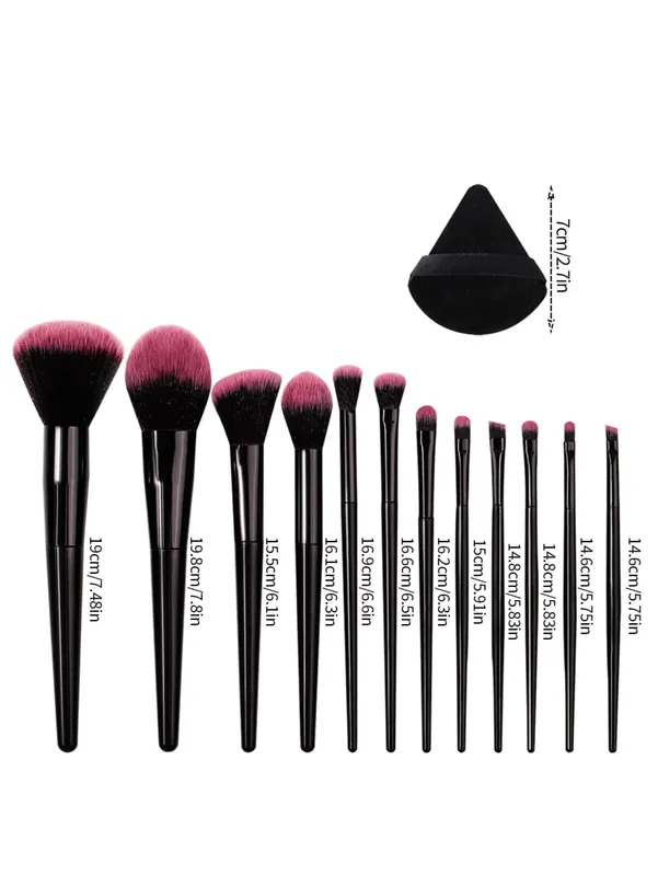 Hot Sale 14Pcs Kumpletong Makeup Brushes Kit Soft Skin-Friendly Fluffy Cosmetic Brushes na may Black at Pink Triangle Makeup Puffs