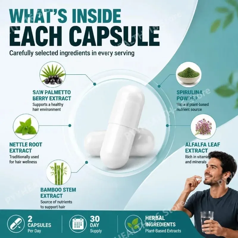 DHT Blocker Capsules na may Biotin 5000mcg Vitamin C D E B6 at Zinc para sa Malusog na Buhok at Suporta sa Balat Gluten-Free 60 Bilang