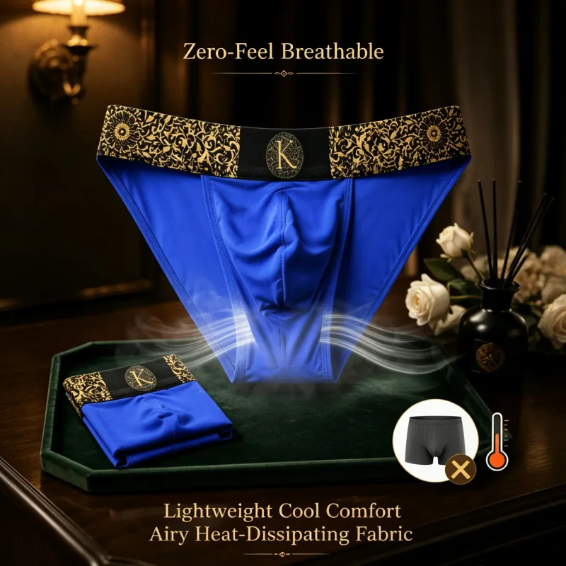 Men High‑Leg Bikini Briefs Vintage Festive Ornate Black‑Gold Elastic Waist Stretch Sweat Evaporating Underwear Date Anniversary
