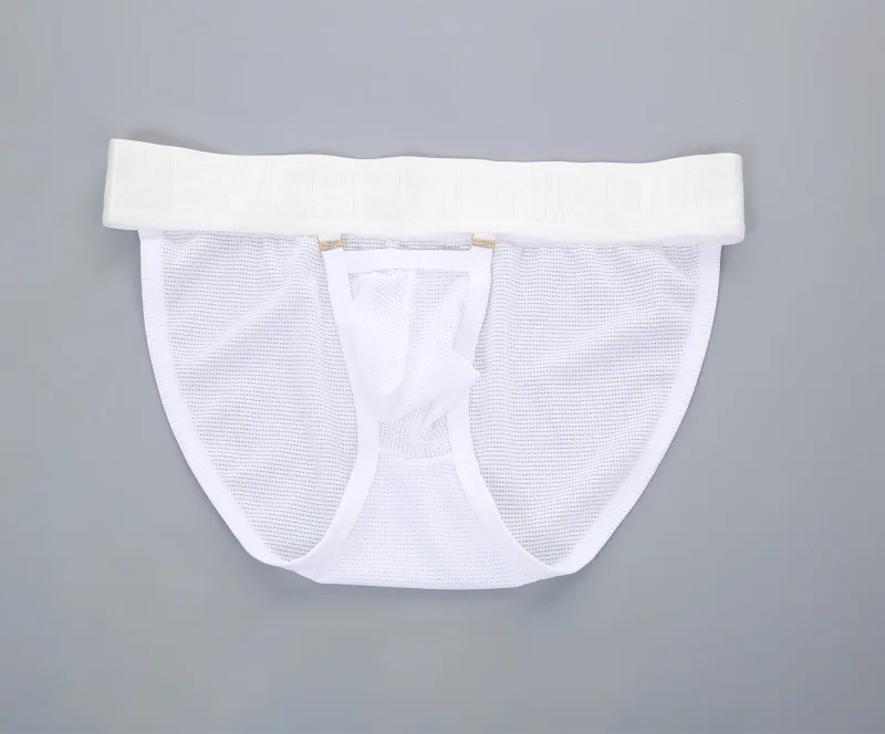 Mesh Underwear Men Sexy Briefs Buckle Bulge Pouch See‑Through Underpants Male Sheer Lingerie Panties