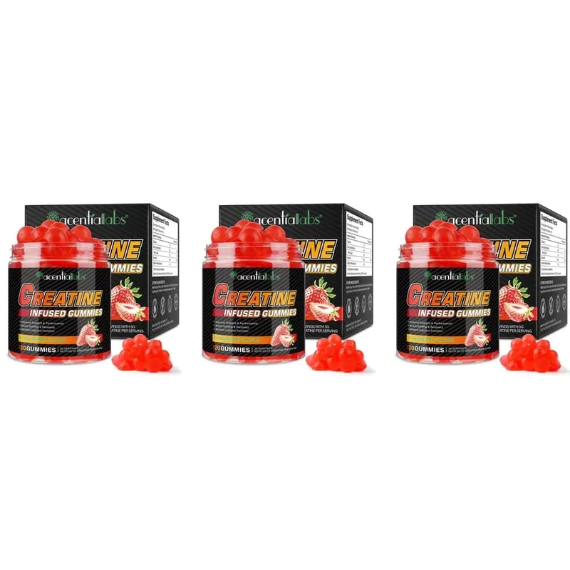 Creatine Monohydrate Gummies 5000mg για Ανάκτηση Μυϊκής Δύναμης & Ενέργεια πριν από την προπόνηση Vegan Strawberry 120 Ct χωρίς ζάχαρη