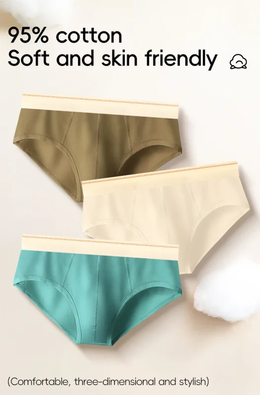 Men's pure cotton breathable and comfortable triangular underpants, mid-waist, skin-friendly and soft, teenagers' underpants