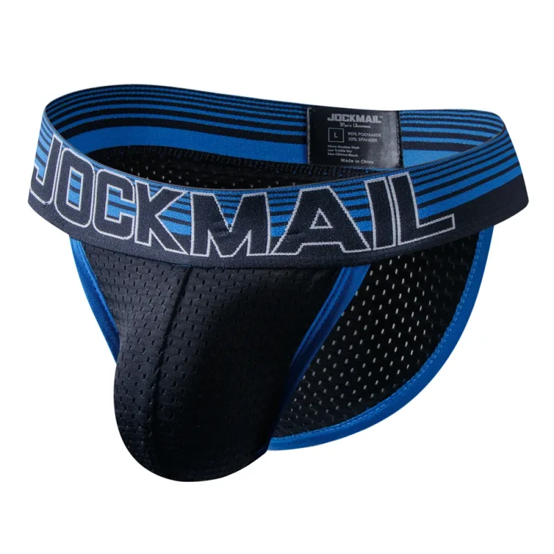 Jockmail Mans Underwear Gay Brief Nylon Mesh Sexy Low Waist Ropa Interior Hombre Letter Embroidery Sissy Panties Male Lingerie