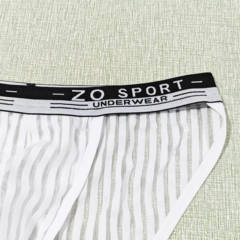 Striped Men's High Slit Sexy Pouch Underwear Ice Silk See Through Comfortable Male Triangle Briefs Man Underclothes