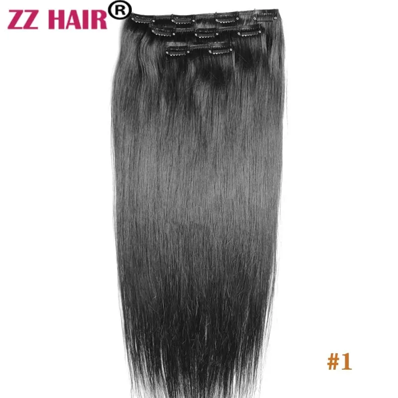 קליפסים ב-100% תוספות שיער אנושי רמי 16"-28" 3 יחידות סט 100 גרם-200 גרם שלוש חתיכות 1x20 ס"מ 1x15 ס"מ 1x10 ס"מ טבעי ישר ZZHAIR