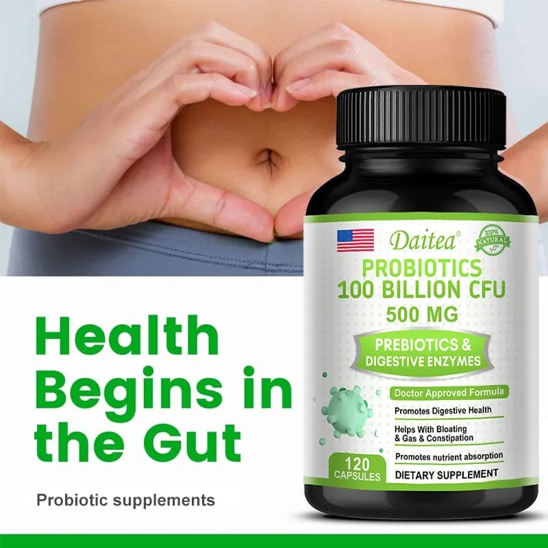 Probiotics 100 Billion CFU na may Prebiotics at Digestive Enzymes Gut Health Digestion Bloating Relief at Immune Support