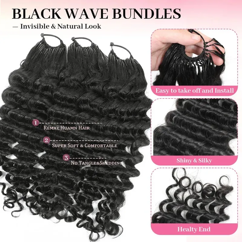 Deep Wave Feather Crochet Human Hair Extension Σγουρά προ-διαχωρισμένα πακέτα μαλλιών με βελονάκι χωρίς κόμπους με θηλιά για πλέξιμο 50g