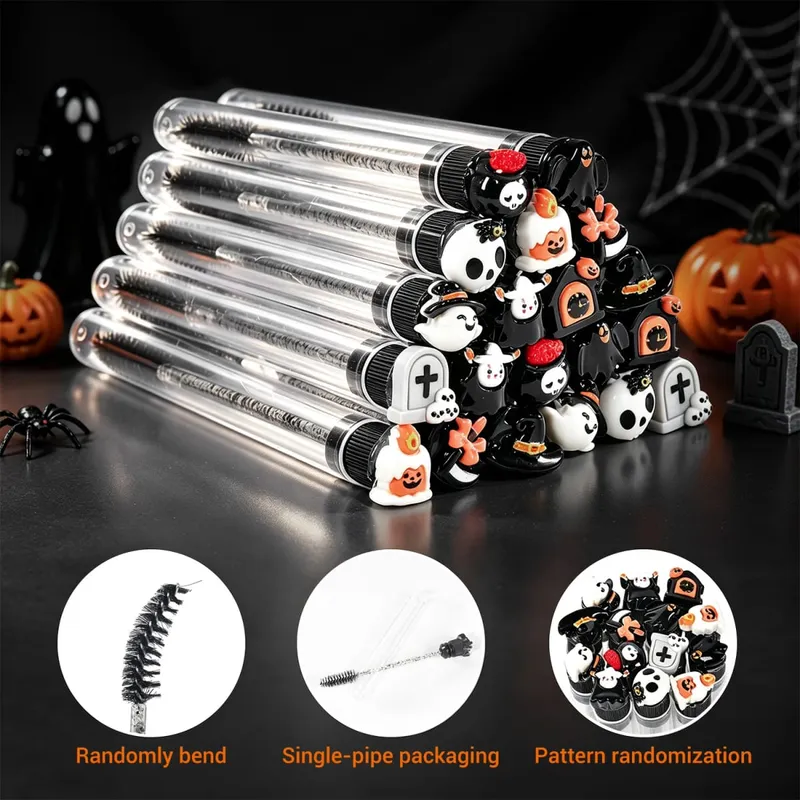 20Pcs Halloween Eyelash Spoolies Mascara Wands para sa Mga Extension Spooky Skull Pumpkin Gothic Eyebrow Brushes Lash Tech Supplies Gif