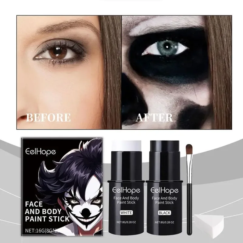 Μαύρο λευκό Face Body Paint Kit Cover Foundation Μακράς διάρκειας Αδιάβροχο Halloween Skeleton Cosplay Body Makeup Tool 2026