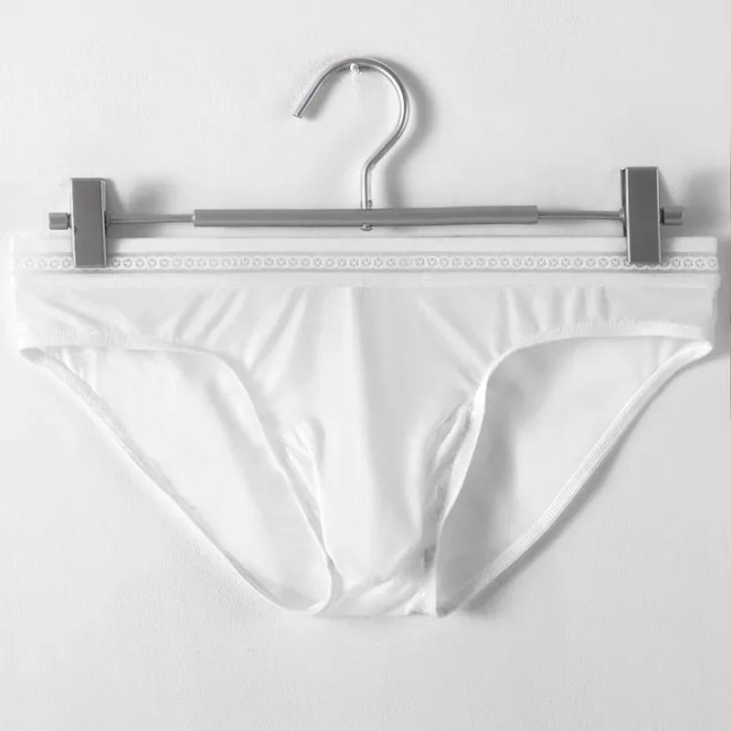 New Men's Ice Silk Briefs Ultra-thin Quick Dry High Elastic Lace Waistband Panties Sexy Seamless Breathable Bikini Underwear