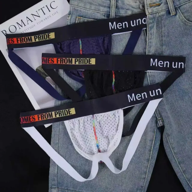 3PCS Men's Mesh Jockstrap Underwear Pump! Branded Waistband Breathable Athletic Sexy Thong Briefs