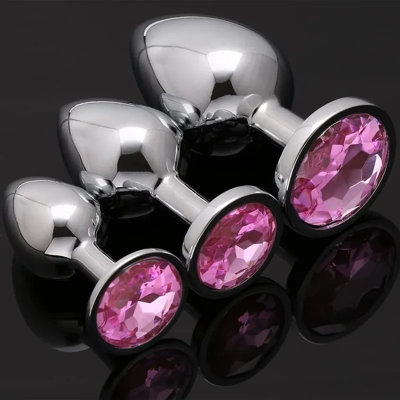 Luxury Metal Anal Plug Set Jewel Butt Trainer Kit Adult Toys for Men Women Couples Beginners Sex Gifts Large Medium Small Pink
