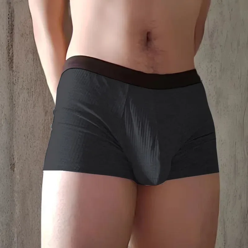 2026 Men Ribbed Cotton Boxer Briefs Contour Pouch Mid Waist High Elastic Breathable Sweat Absorbent Underwear for Men Daily Wear