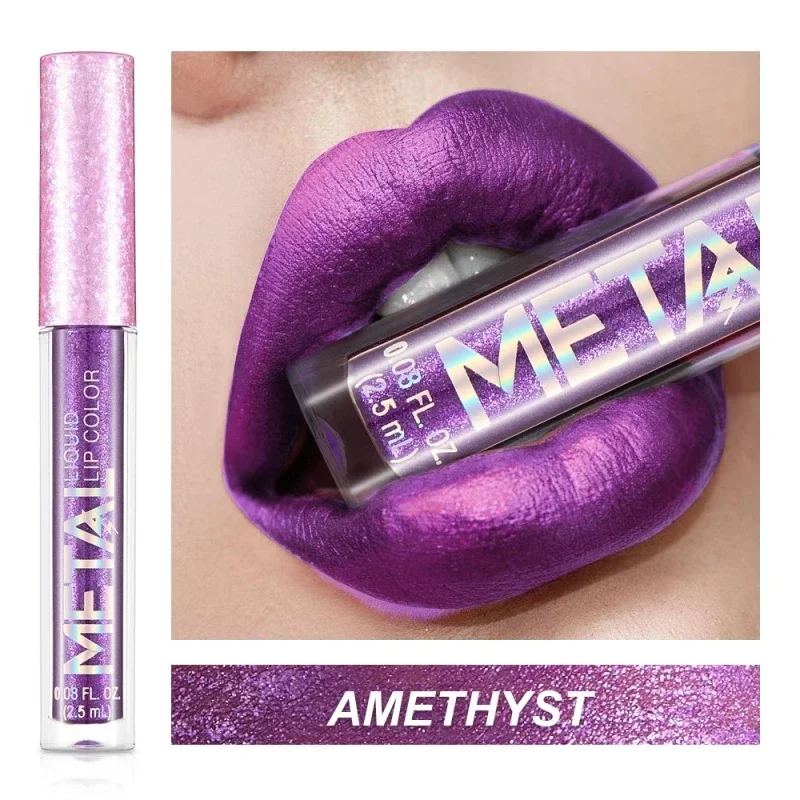 Lipstik Cair Matte Metalik Tahan Air Tahan Lama Antilengket Matte Berkilau Lip Gloss Makeup Bibir Wanita 12 Warna