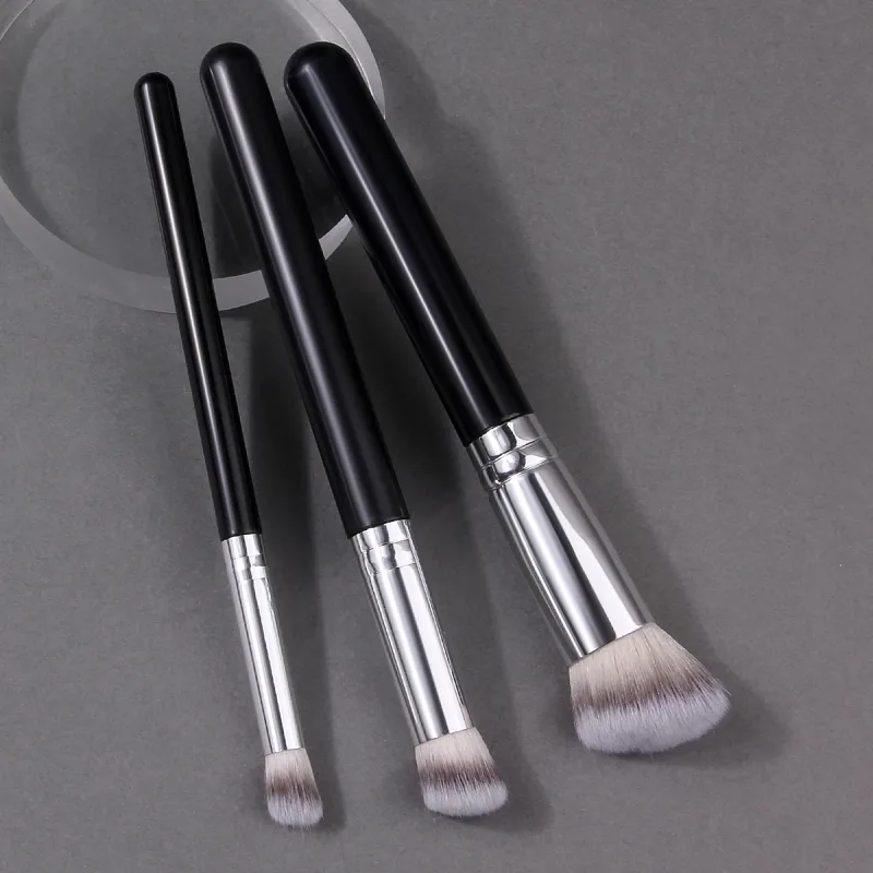 3 Buah Set Kuas Foundation & Concealer Profesional Sikat Rambut Padat untuk Foundation Cair Concealer Medium & Mini Sempurna