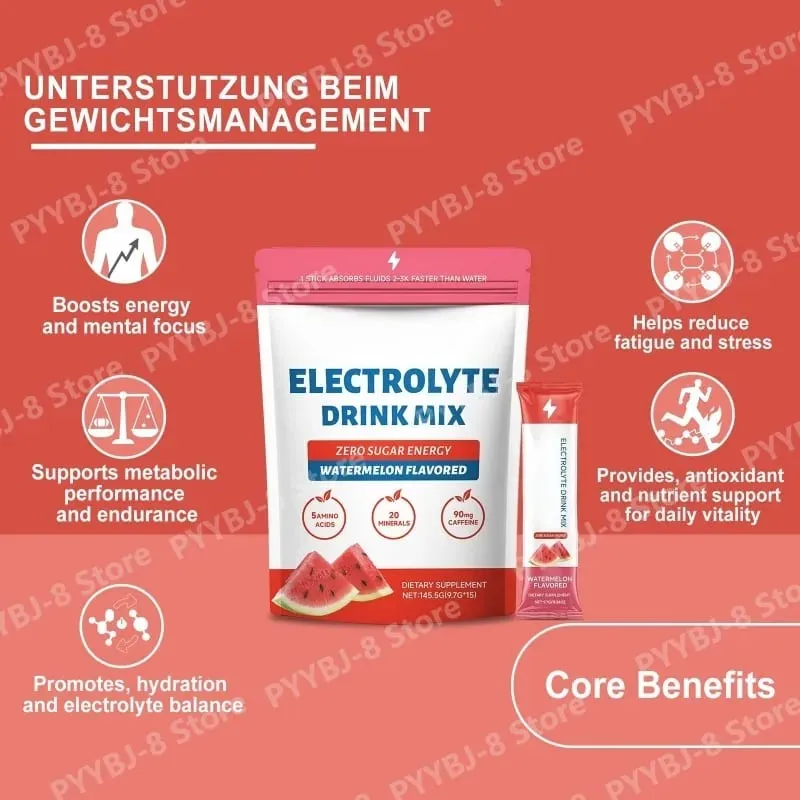 Zero Sugar Vattenmelon Elektrolytpulver med 90mg koffein Aminosyror Mineraler Vitaminer Ger energipåfyllning 15 sticks