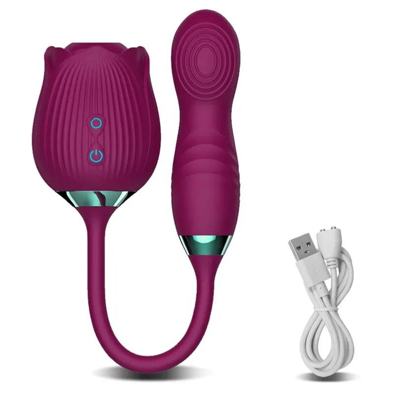 Rose-Sucking Thrusting Dildo Vibrator για γυναίκες Διεγέρτης κλειτορίδας θηλής Δόνηση γλώσσας αυγού που γλύφει κλειτορίδα Sucker σεξουαλικά παιχνίδια
