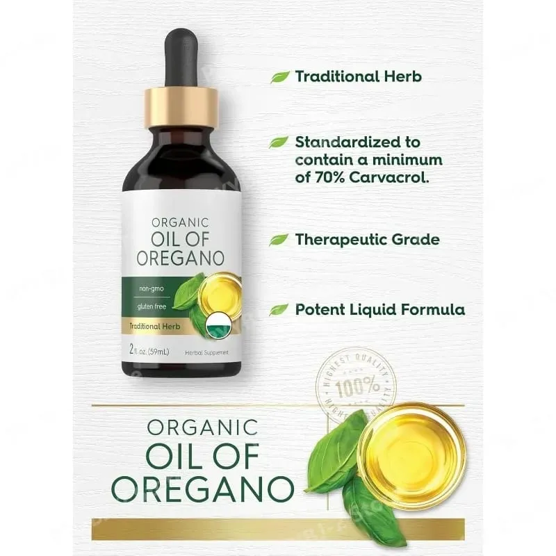 Minyak Organik Oregano Cair Tetes Suplemen Herbal Vegan Kesehatan Non-GMO Bebas Gluten Dukungan Nutrisi Harian 60Ml Per Botol