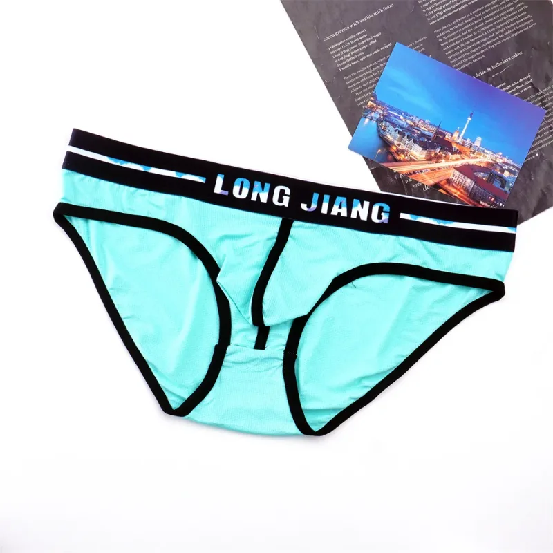 Sexy Men U Convex Underwear Slip Breathable Letters Waistband Ice Silk Briefs Plus Size Male Panties S-XL
