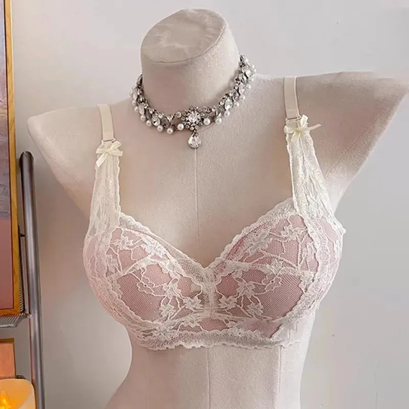 セクシーな BANERDANNI חזיית תחרה עם קשת הלטר מרופדת Push Up אלחוטי ללא חוט הלבשה תחתונה רכה חזה קטן לבישת נוחות יומית`