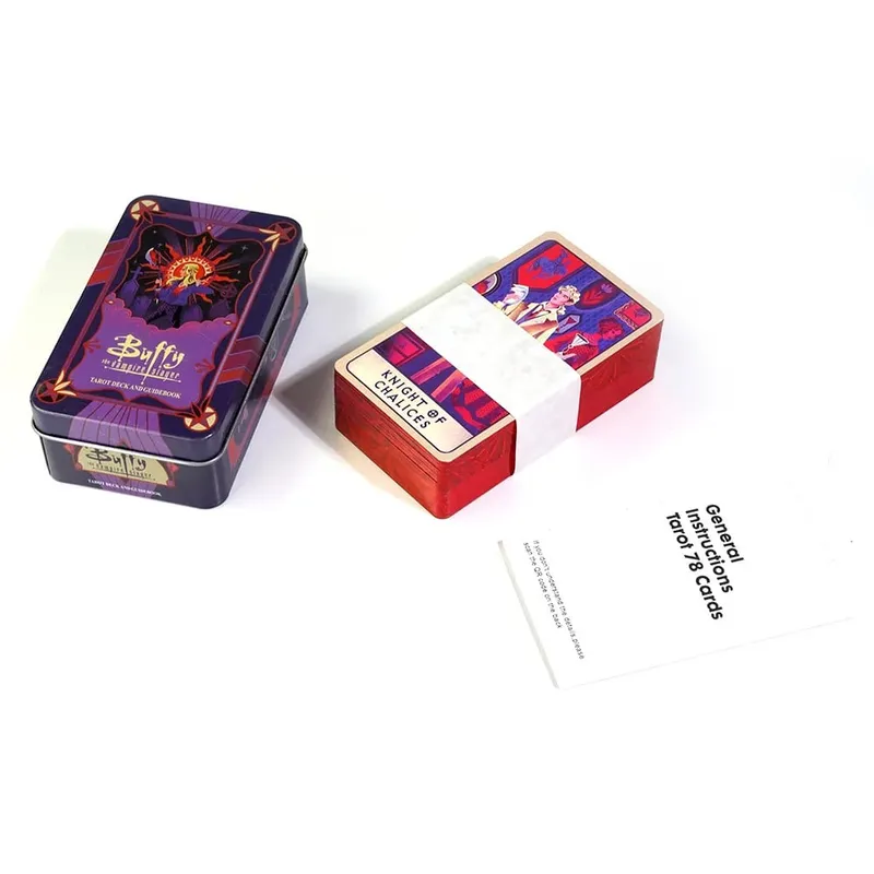 10,3*6 εκ. Buffy The Vampire Slayer Deck Tarot In A Tin Box with Red Gilded Edges 78 τμχ Κάρτες Ταρώ με θέμα κινουμένων σχεδίων με οδηγό