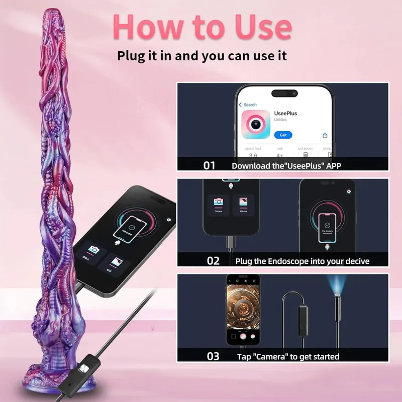 1080P Endoscope Camera Silicone Anal Plug Real-Time Viewing Dildo with 8 LED Lights IP67 Waterproof SexToy for Adult Exploration